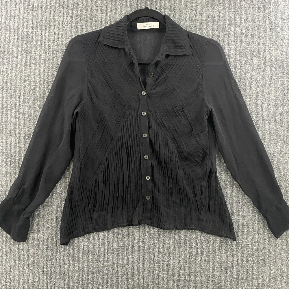 Robert Rodriguez Silk Blouse Top Small Black Sheer Button Up Whimsigoth Classic